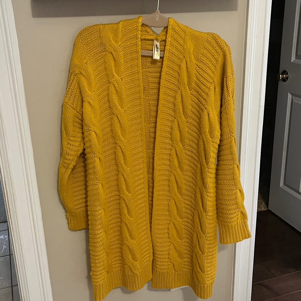 Lara by Anthropologie Yellow Cable Knit Cardigan